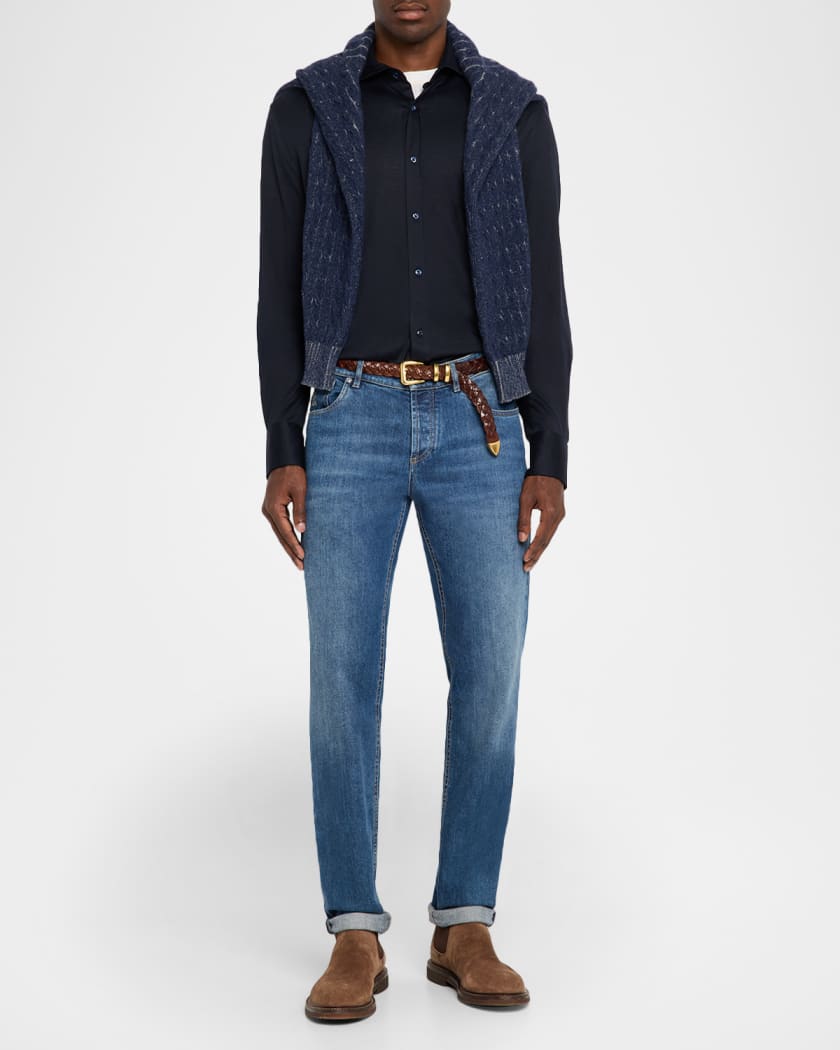BRUNELLO CUCINELLI エンヘリッシュアモントトゥロファ Brunello Cucinelli Men's Silk and Cotton Jersey Sport Shirt
