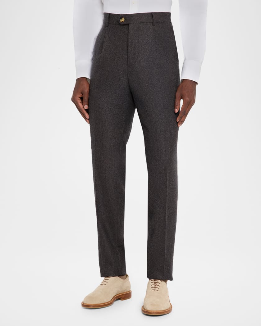 Brunello Cucinelli Men's Wool Flannel Single-Pleated Pants