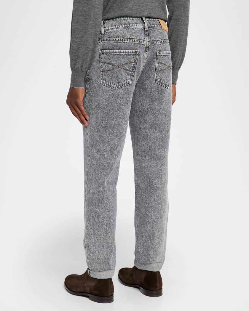 Brunello Cucinelli Men's Straight-Leg Grey Denim Jeans