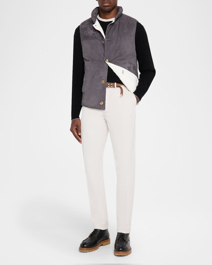 Brunello Cucinelli Men's Button-Front Suede Vest | Neiman Marcus