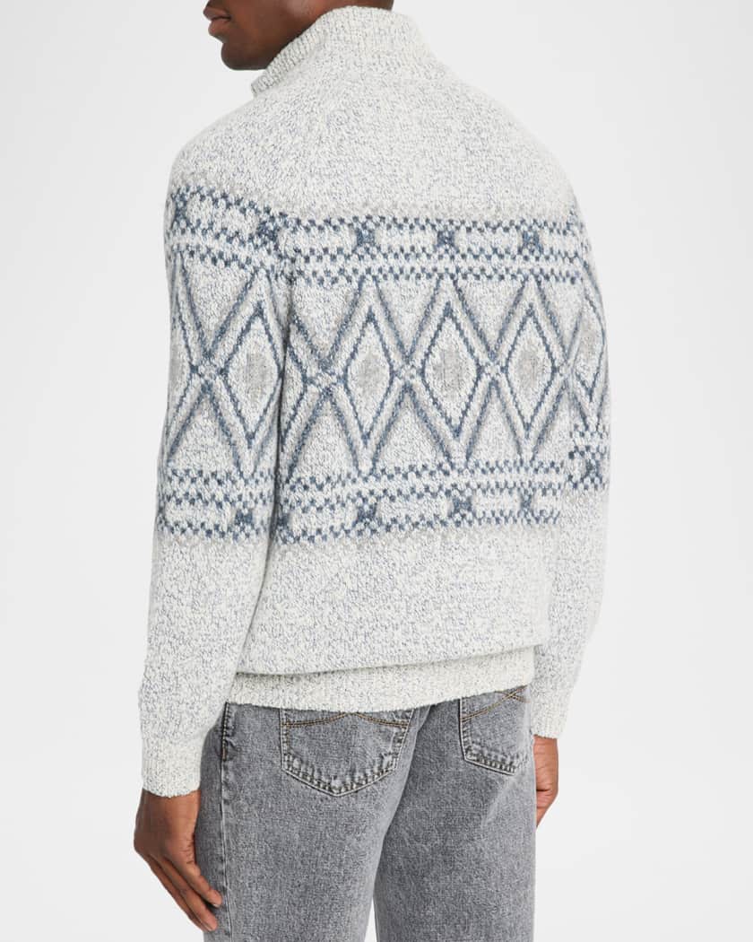 【関税&送料込】Brunello Cucinelli Alpaca Wool Blend Turtlen Brunello Cucinelli Men's Fair Isle Alpaca-Blend Zip Cardigan