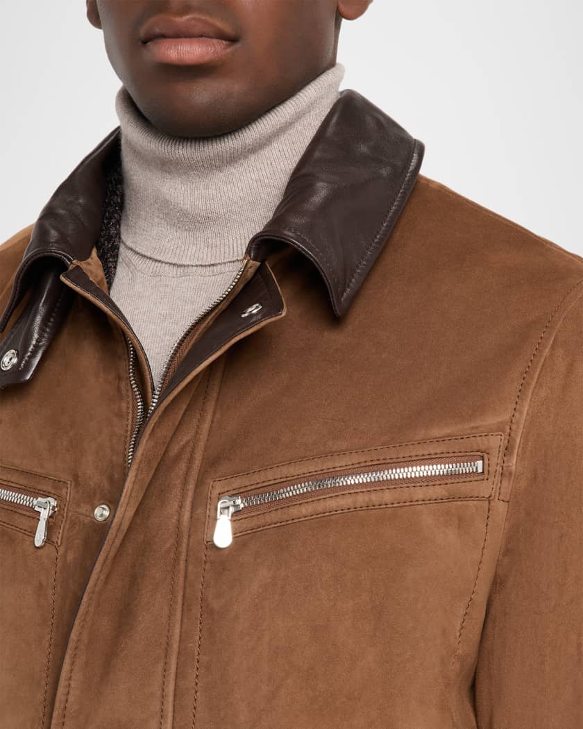 レザージャケット・コート Brunello Cucinelli Brown Cold Suede Leather Jacket Brunello Cucinelli - Brown Leather Stand Collar Jacket