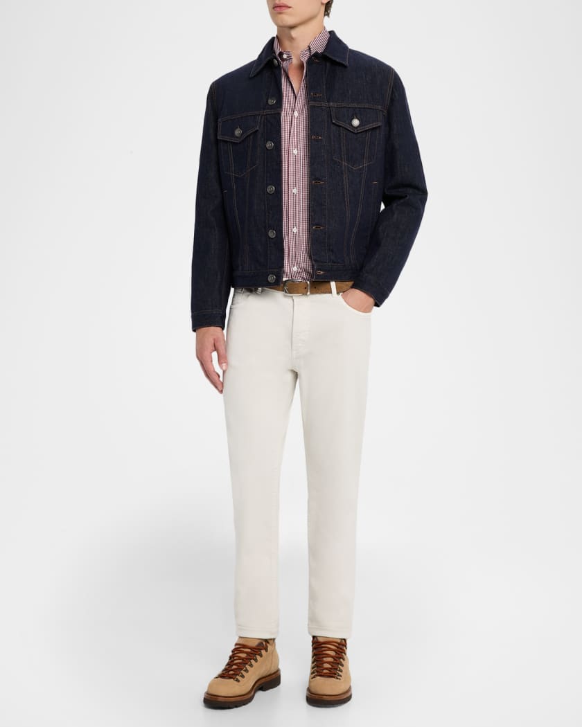 Brunello Cucinelli Men's Micro-Gingham Button-Collar Sport