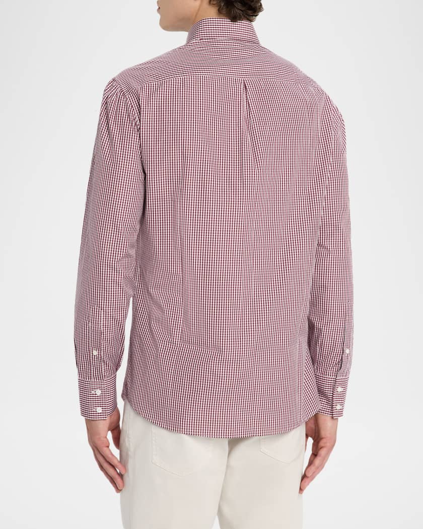 Brunello Cucinelli Men's Micro-Gingham Button-Collar Sport