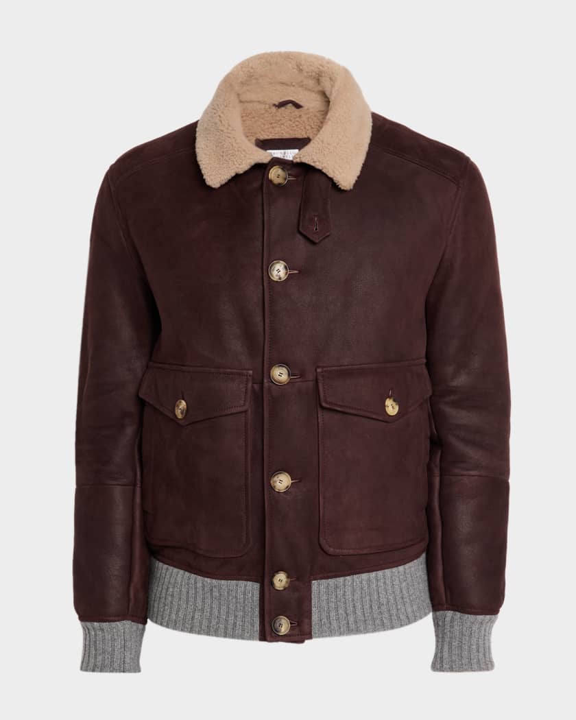 レザージャケット・コート Brunello Cucinelli Bomber Imbottito In Pelle Leather jacket in burgundy - Brunello Cucinelli | Mytheresa