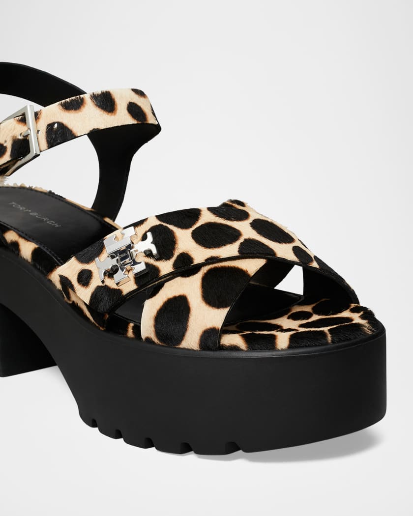 Tory Burch Turnlock Calf Hair Lug-Heeled Platform Sandals