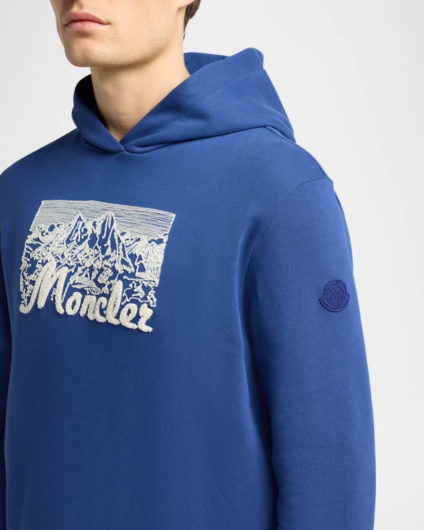 Moncler Men's Chenille Mountain Logo Hoodie | Neiman Marcus