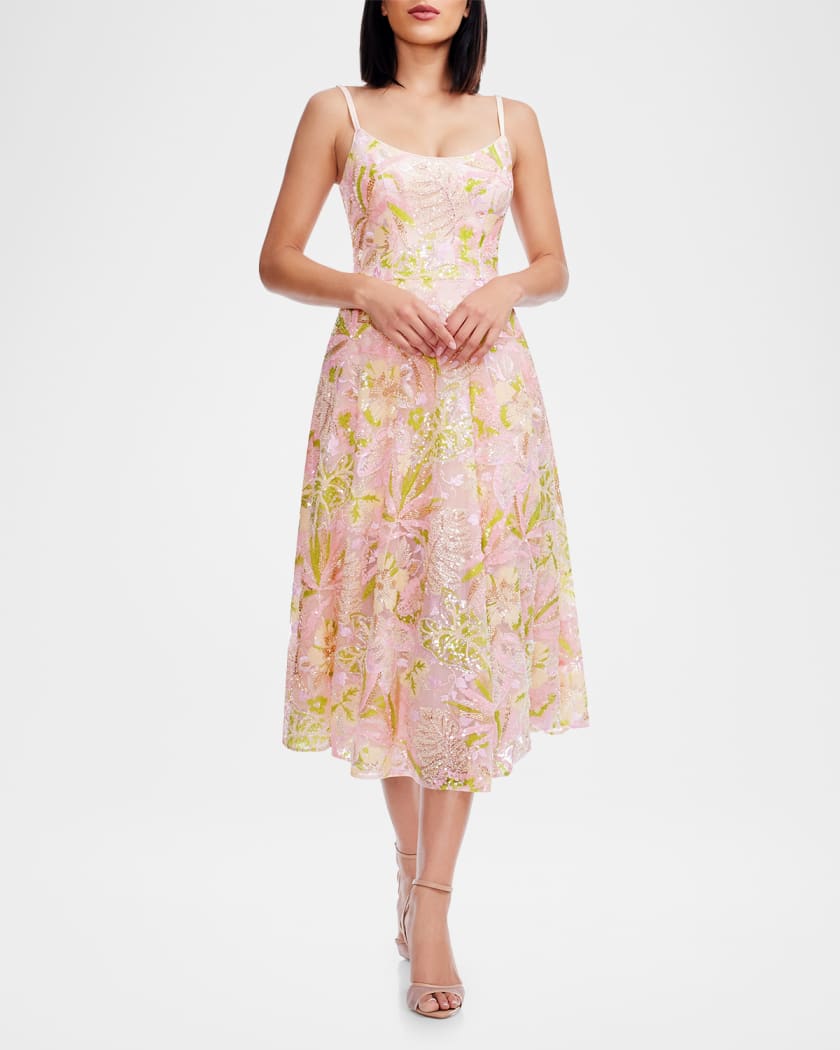 Uma Sleeveless Floral Bead & Sequin Midi Dress