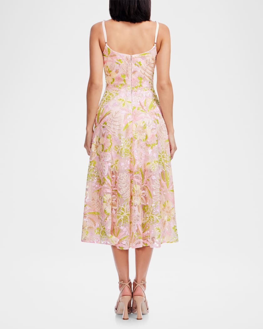 Uma Sleeveless Floral Bead & Sequin Midi Dress