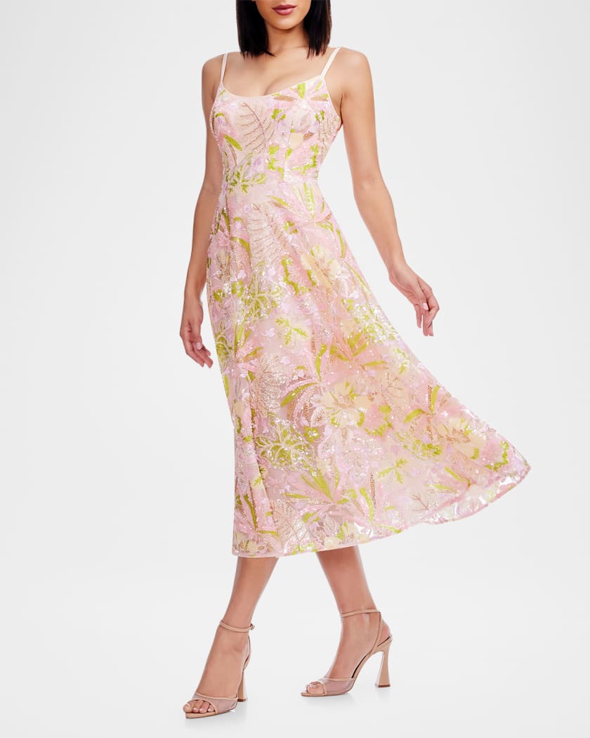 Uma Sleeveless Floral Bead & Sequin Midi Dress