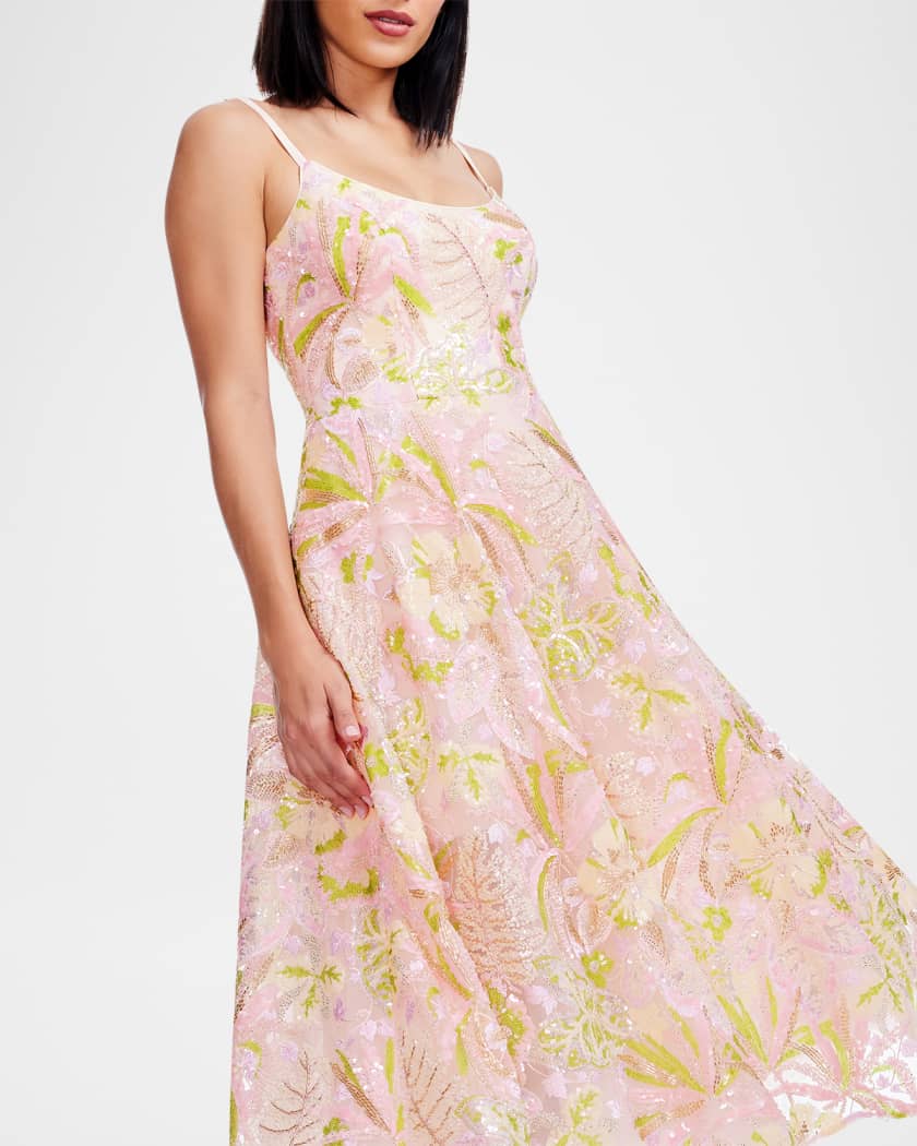 Uma Sleeveless Floral Bead & Sequin Midi Dress