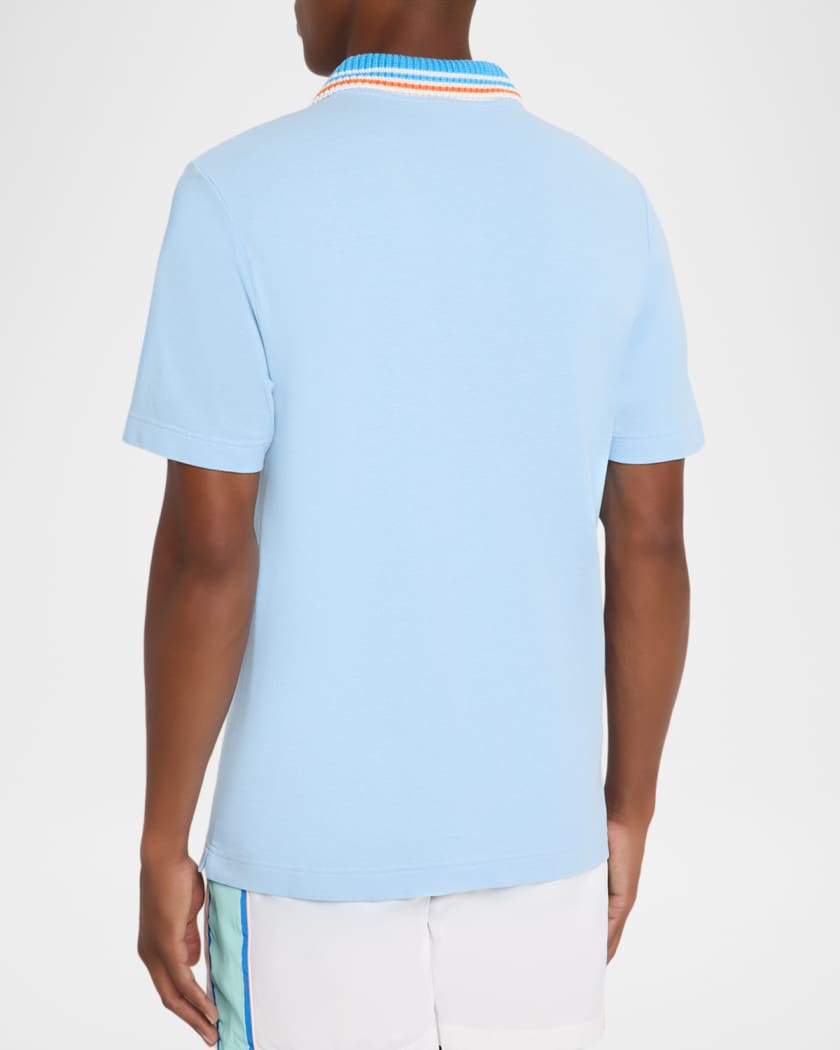Men's Stripe Knit-Collar Polo Shirt