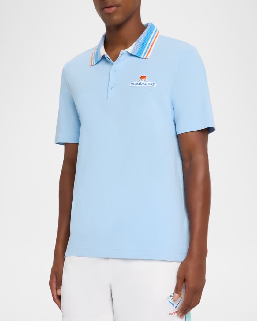 Men's Stripe Knit-Collar Polo Shirt