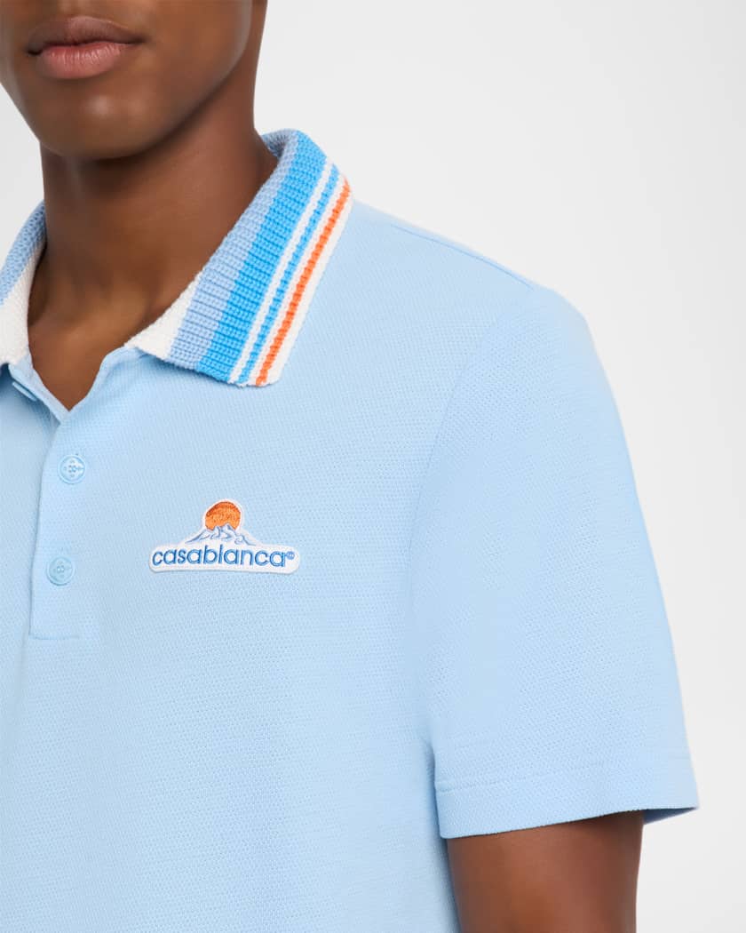 Men's Stripe Knit-Collar Polo Shirt
