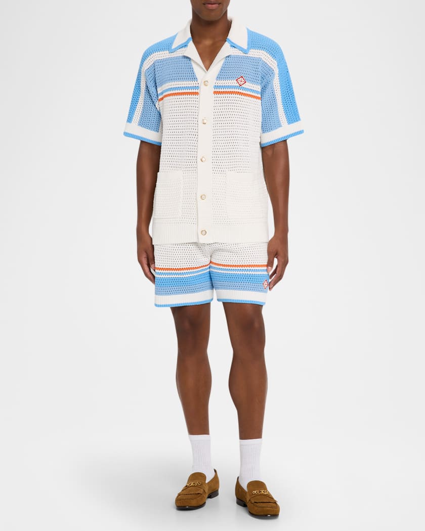 Men's Faux Crochet Short-Sleeve Shirt