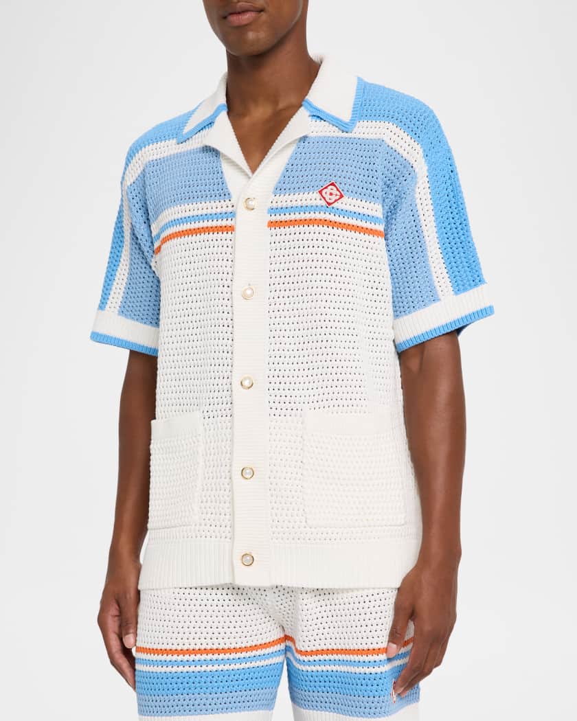 Men's Faux Crochet Short-Sleeve Shirt