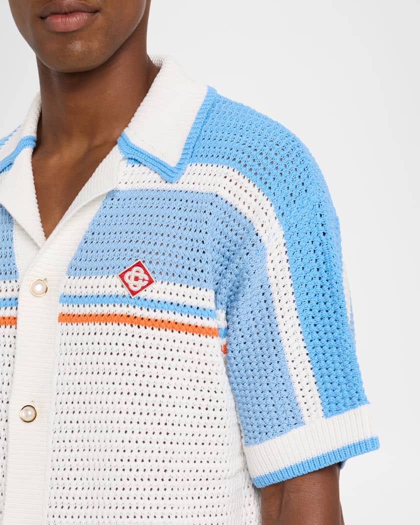 Men's Faux Crochet Short-Sleeve Shirt