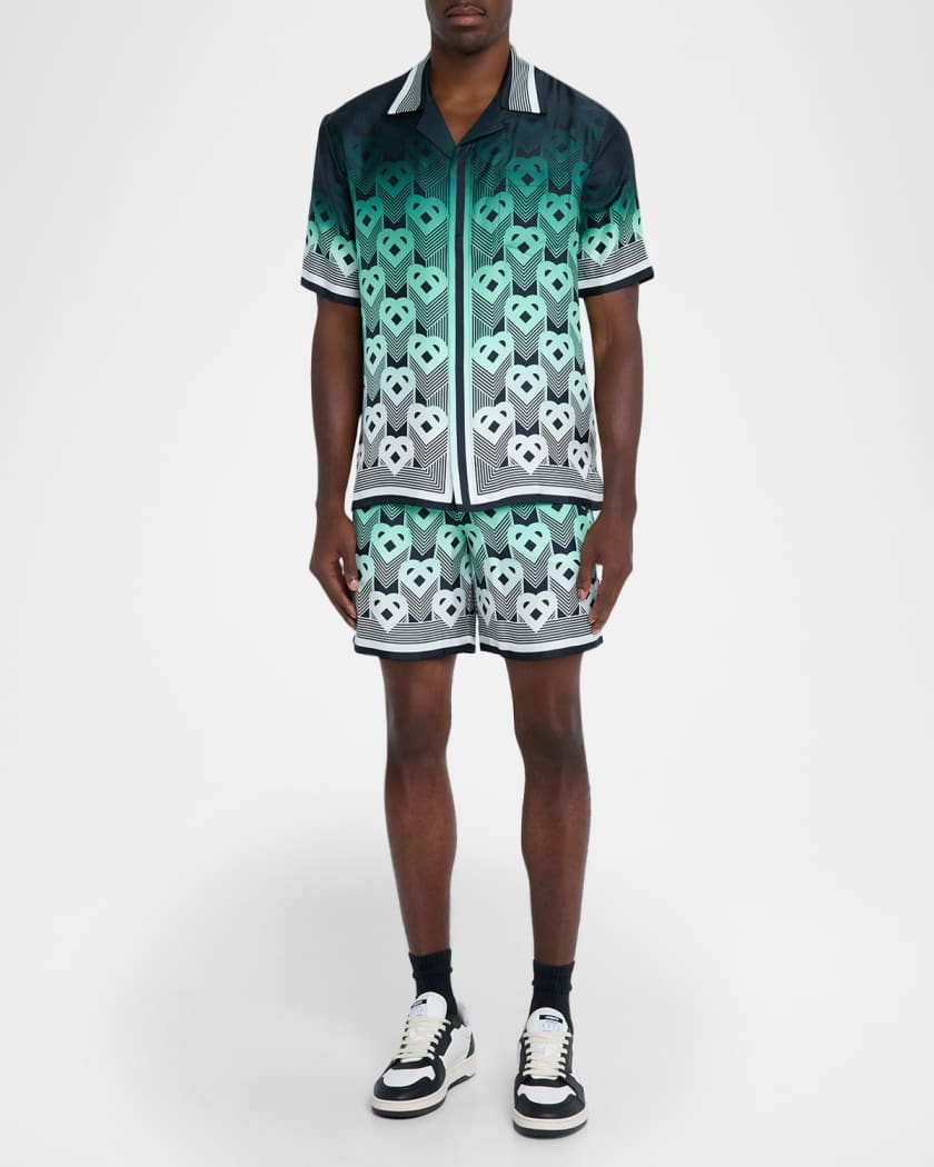 Men's Silk Heart Monogram Short-Sleeve Shirt