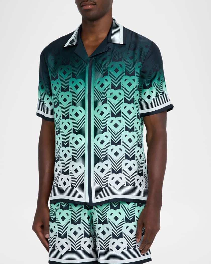 Men's Silk Heart Monogram Short-Sleeve Shirt
