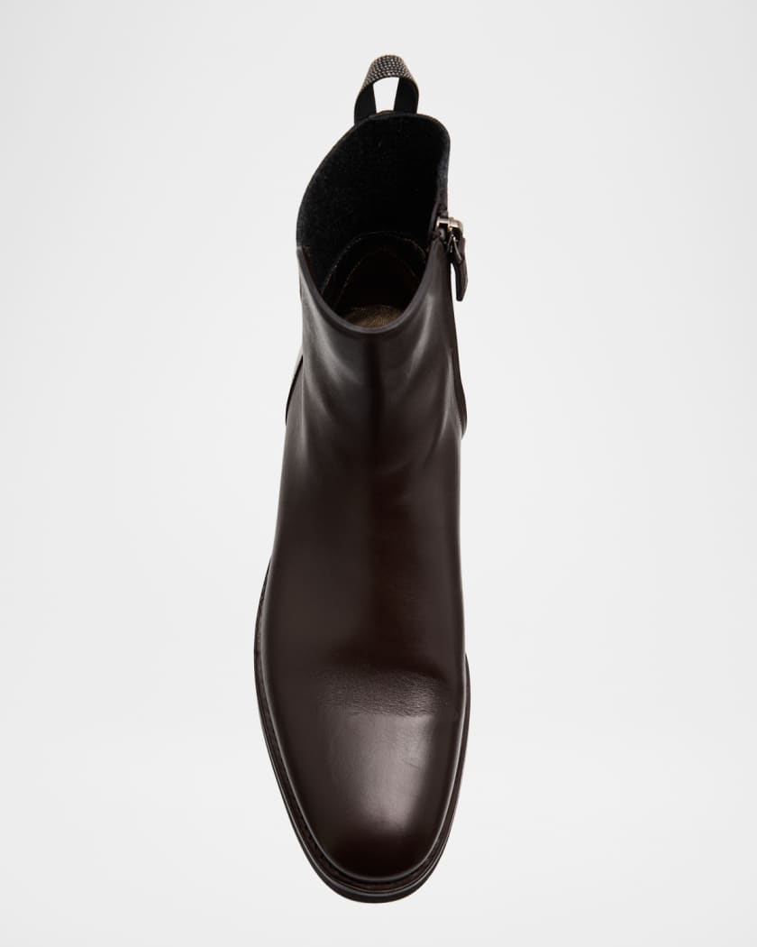 【関税込み】BRUNELLO CUCINELLI Monile ankle boots Brunello Cucinelli Leather Ankle Booties with Monili Pull