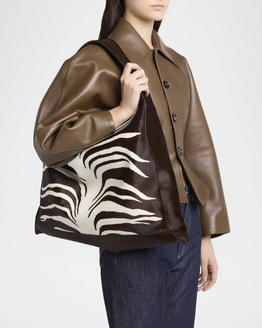 Hop Zebra-Print Calf Hair Shoulder Bag