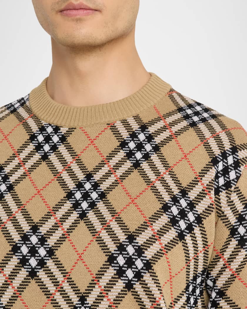 【送料&関税込】Burberry Checked Knitted Crewneck Jumper Burberry Men's Vintage Check Knit Crewneck Sweater | Neiman