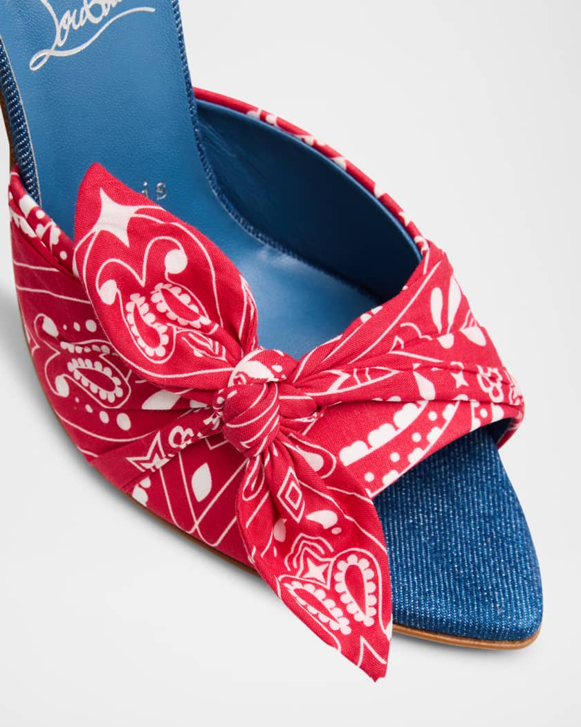 Miss Z Denim Bandana Red Sole Mule Pumps