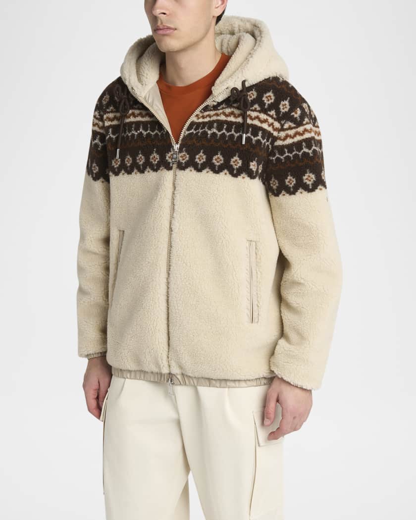 Moncler Men's Teddy Boucle Hooded Full-Zip Jacket | Neiman