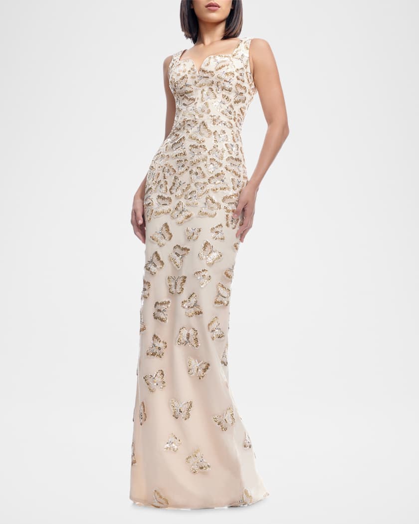 Goldie Sequin Butterfly Applique Column Gown