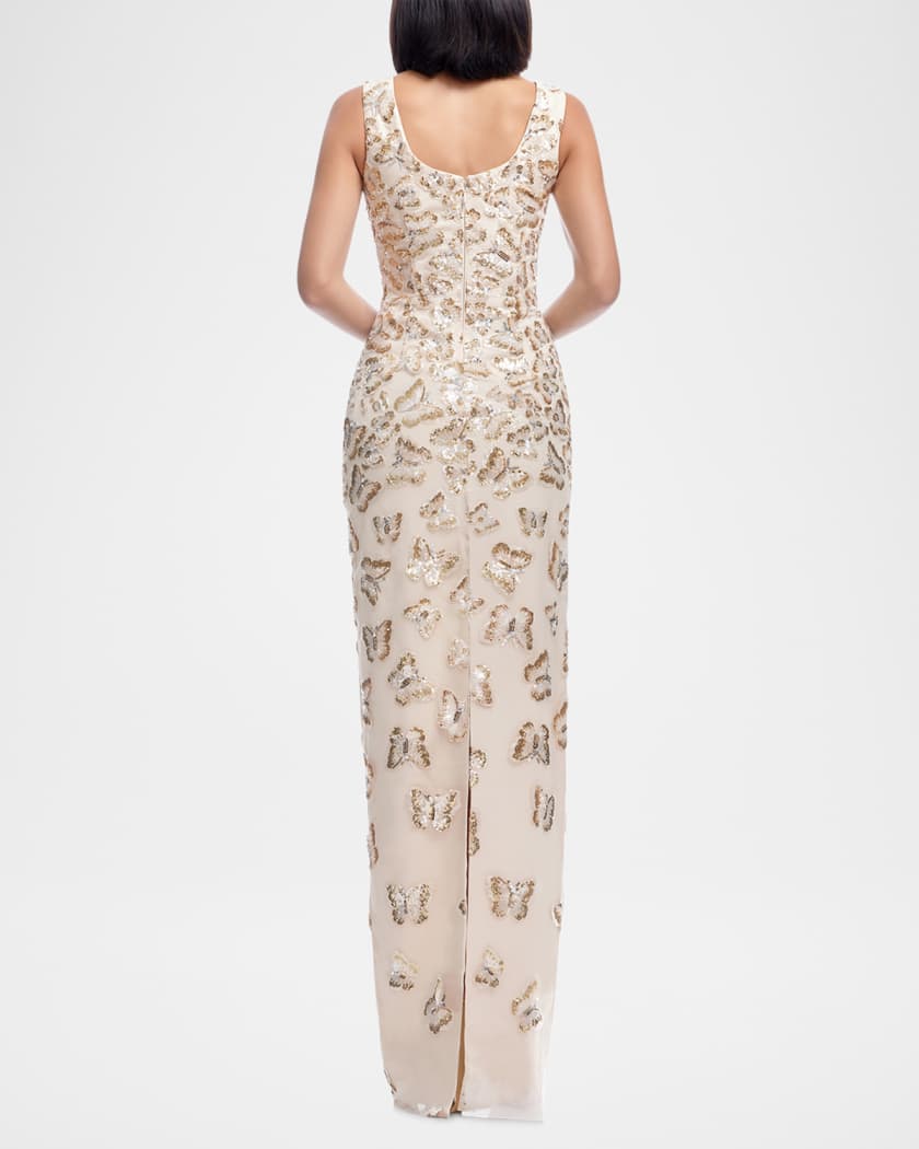 Goldie Sequin Butterfly Applique Column Gown