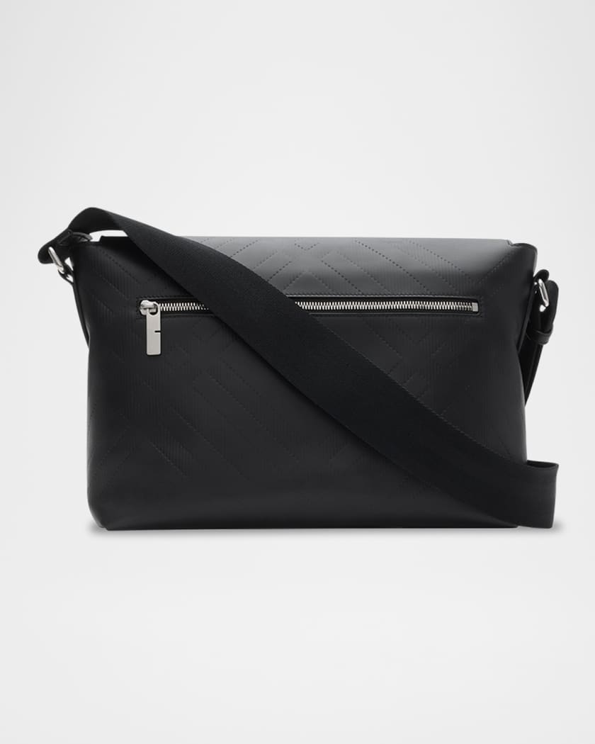 Men's Check Embossed Leather Messenger Bag