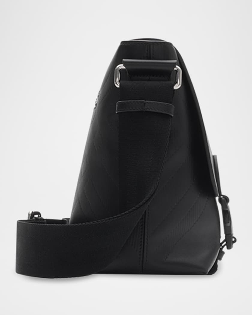 Men's Check Embossed Leather Messenger Bag