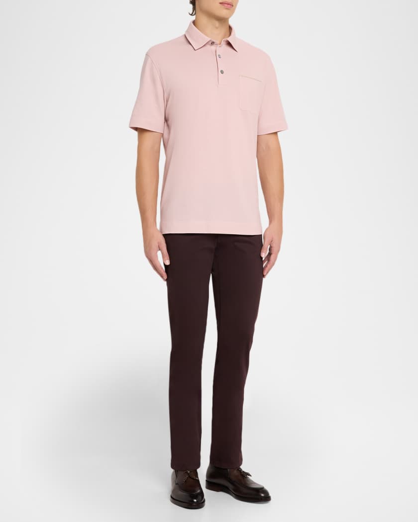 ZEGNA Men's Leather-Trim Pocket Pique Polo Shirt Neiman Marcus