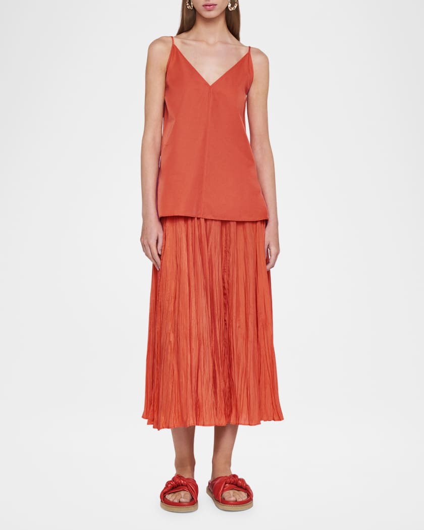 Sully Crinkled Habotai Silk Midi Skirt