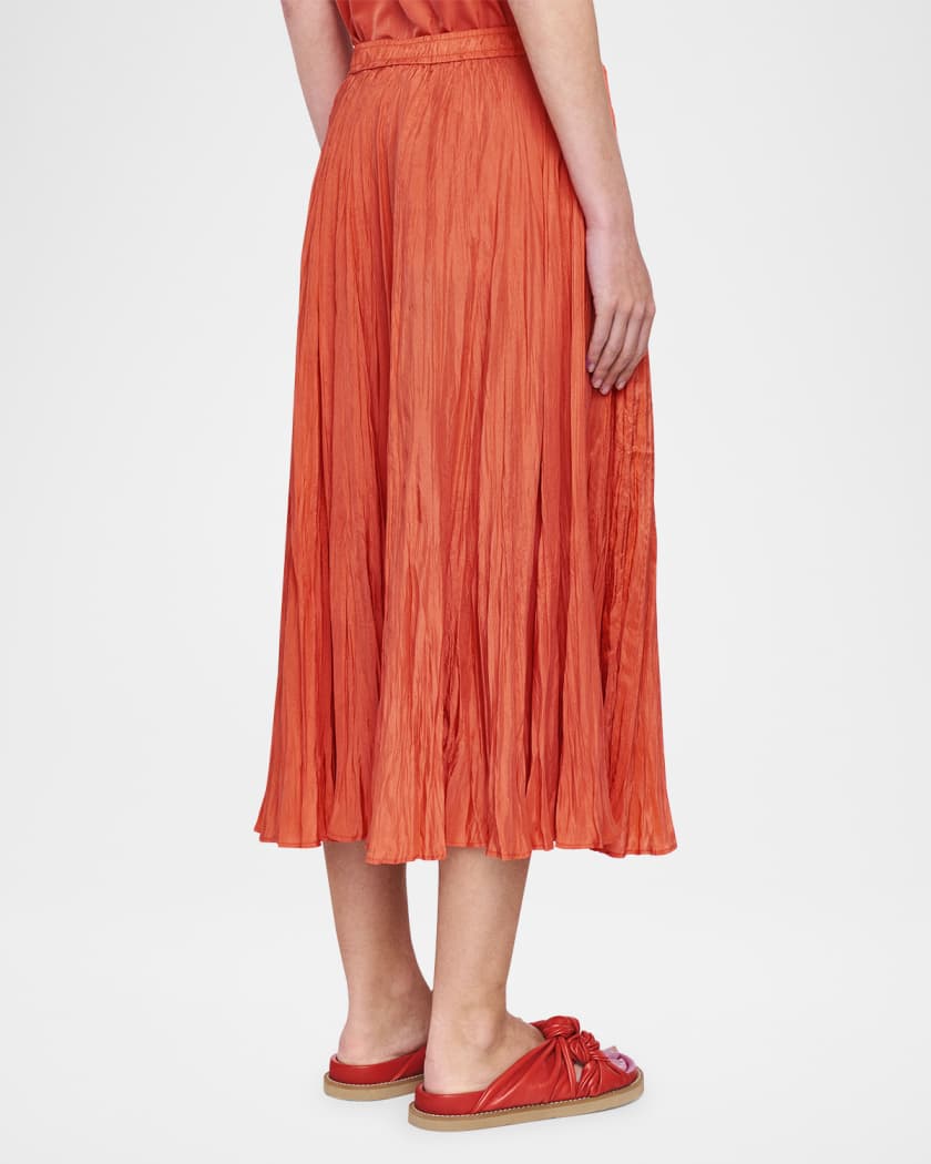 Sully Crinkled Habotai Silk Midi Skirt