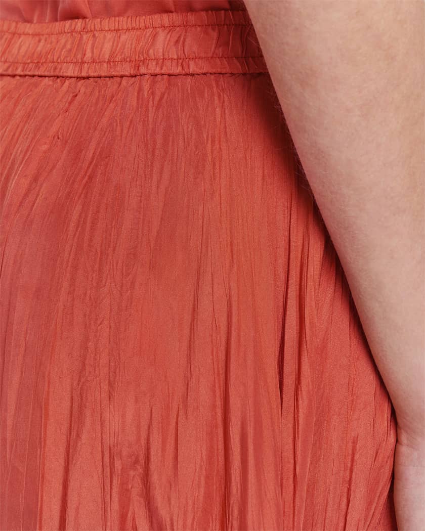 Sully Crinkled Habotai Silk Midi Skirt