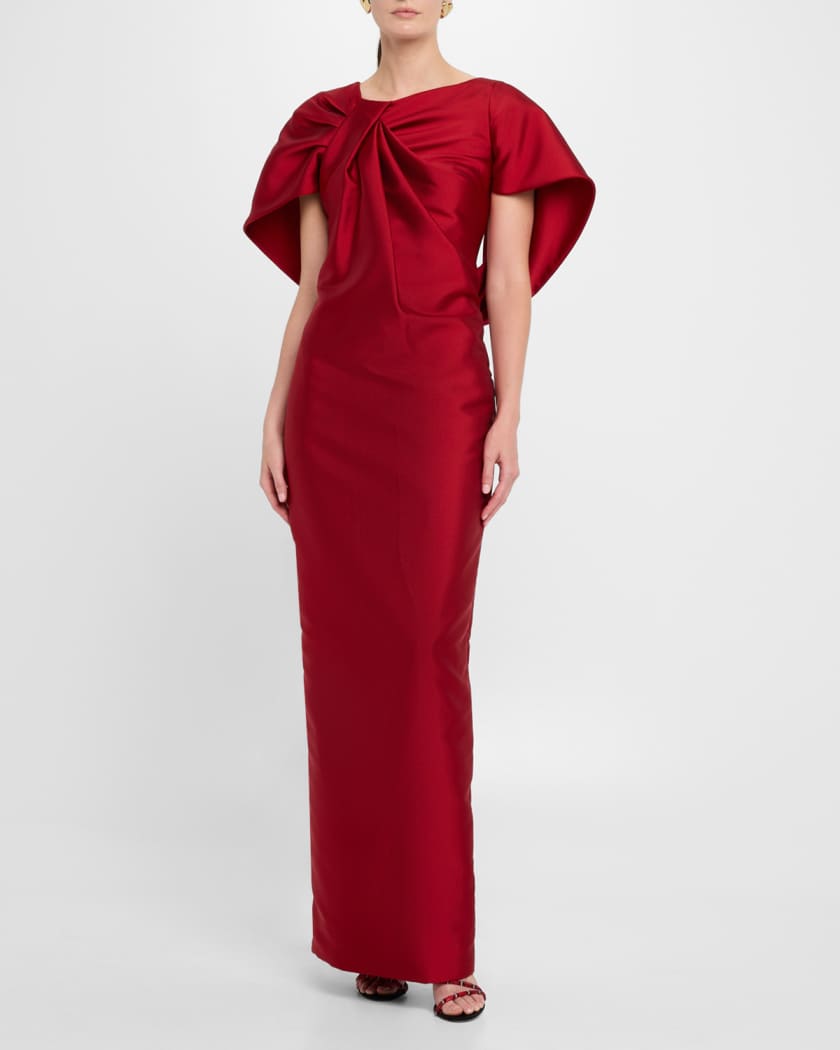 Meryl Asymmetric Drape Mikado Column Gown