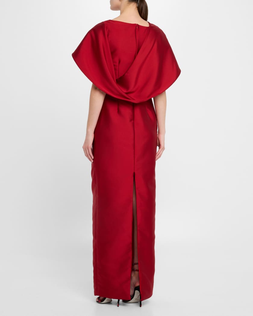 Meryl Asymmetric Drape Mikado Column Gown