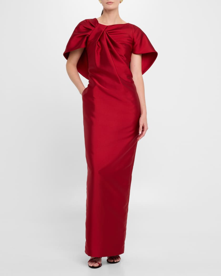 Meryl Asymmetric Drape Mikado Column Gown