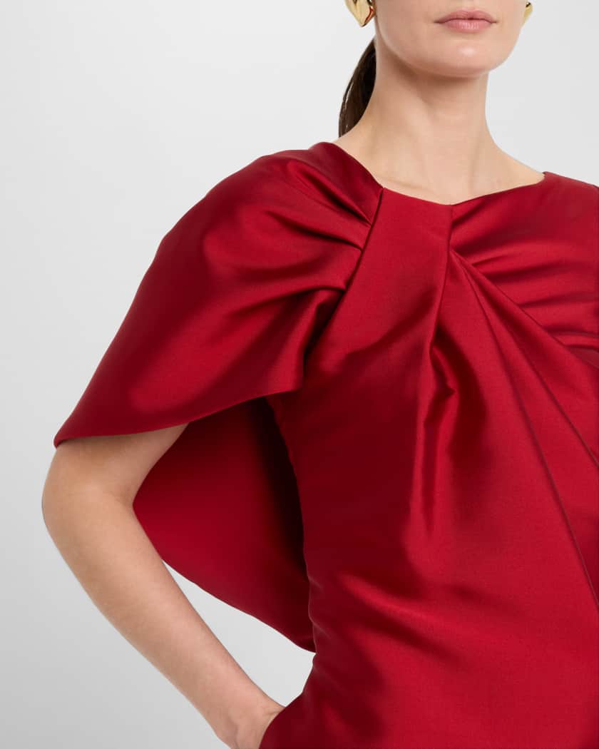 Meryl Asymmetric Drape Mikado Column Gown