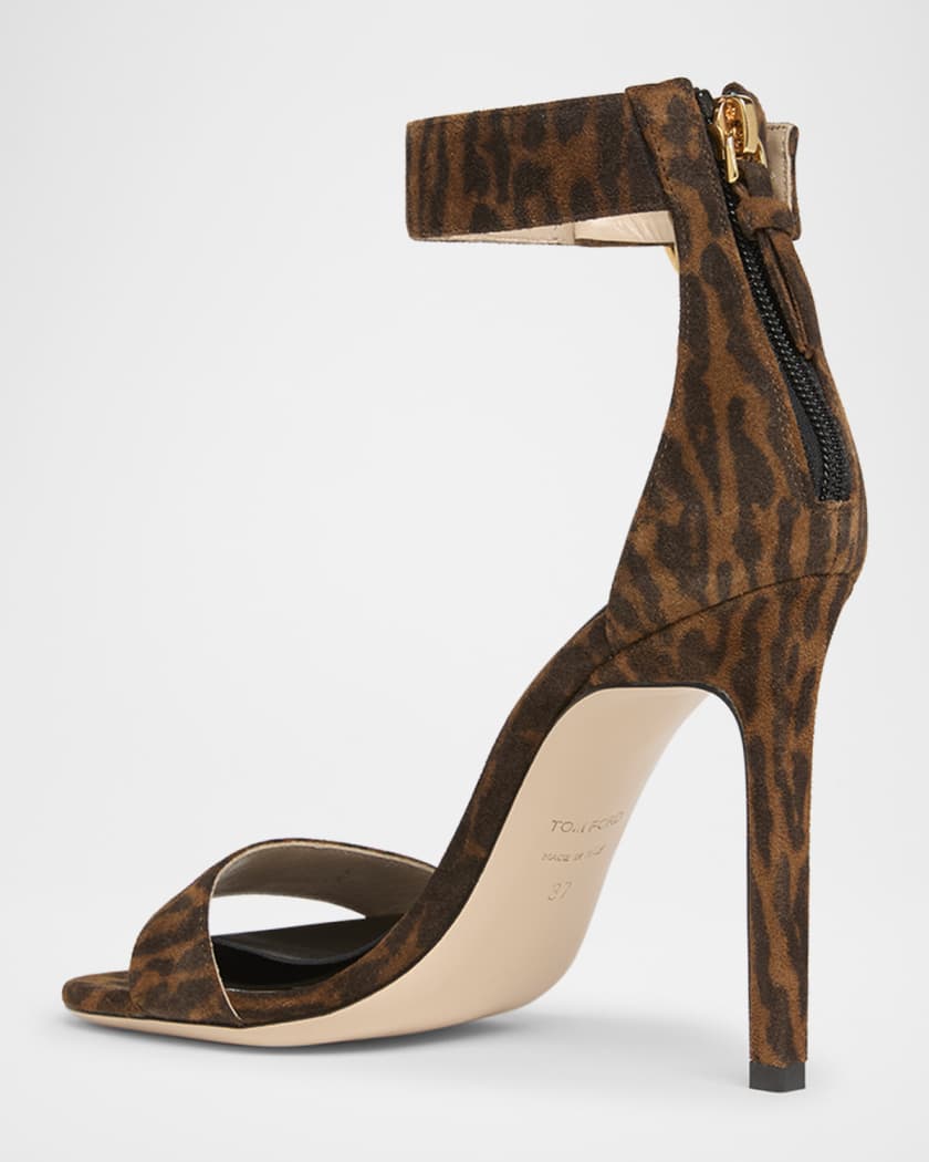 Leopard Suede Stiletto Sandals with Padlock
