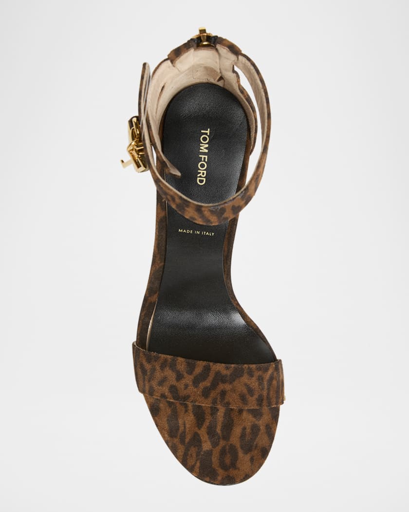 Leopard Suede Stiletto Sandals with Padlock
