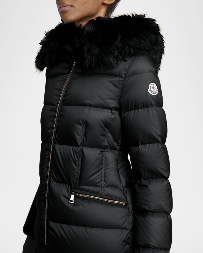 Moncler Boedic Long Down Coat with Detachable Shearling Trim