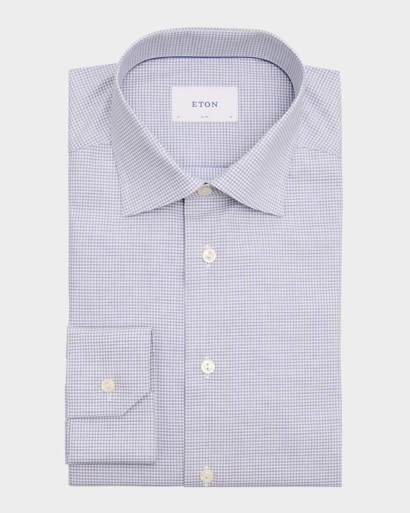 Men's Signature Twill Micro-Check Slim-Fit Dress Shirt | Neiman Marcus