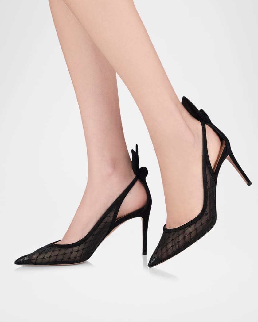 Net Mesh Suede Bow Pumps