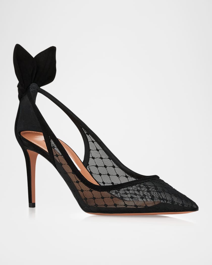 Net Mesh Suede Bow Pumps