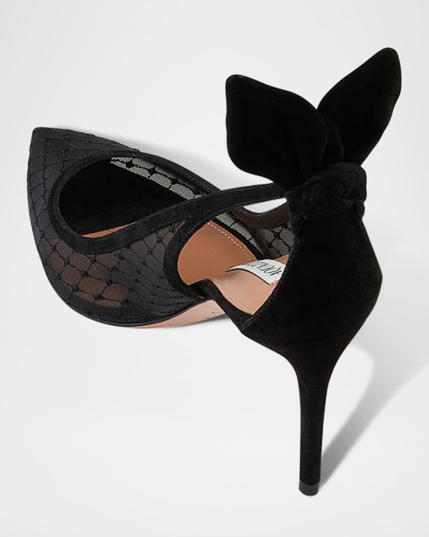 Net Mesh Suede Bow Pumps