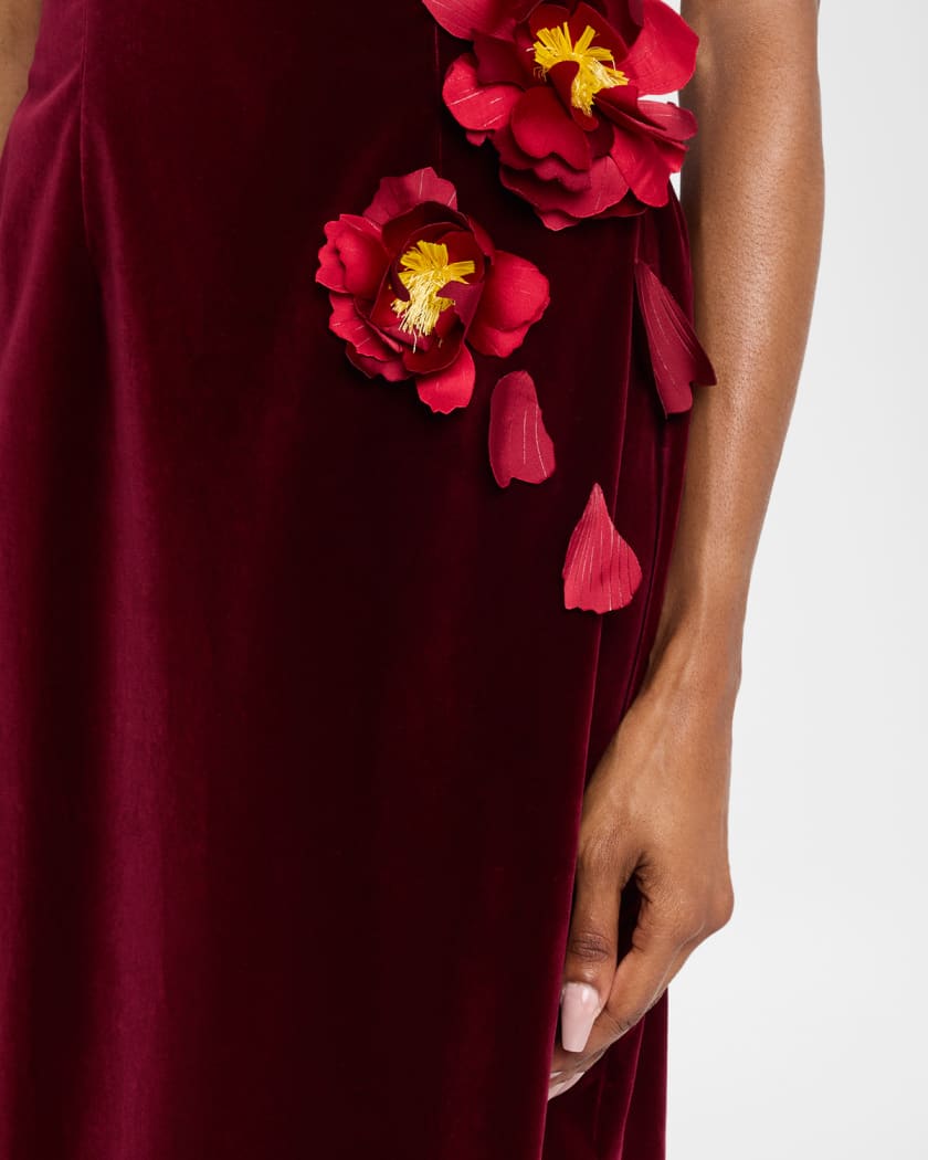 Strapless Flower Embroidered Velvet Gown