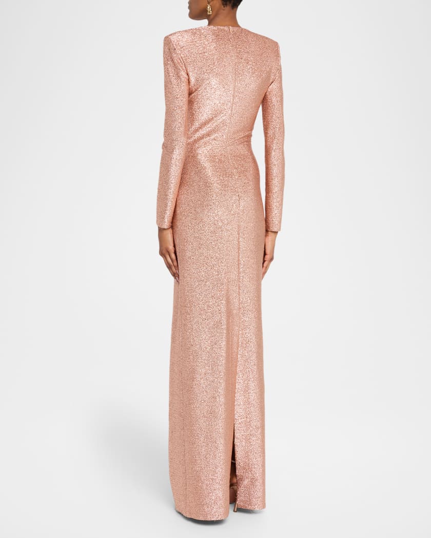 Long Sleeve Stretch Lame Gown