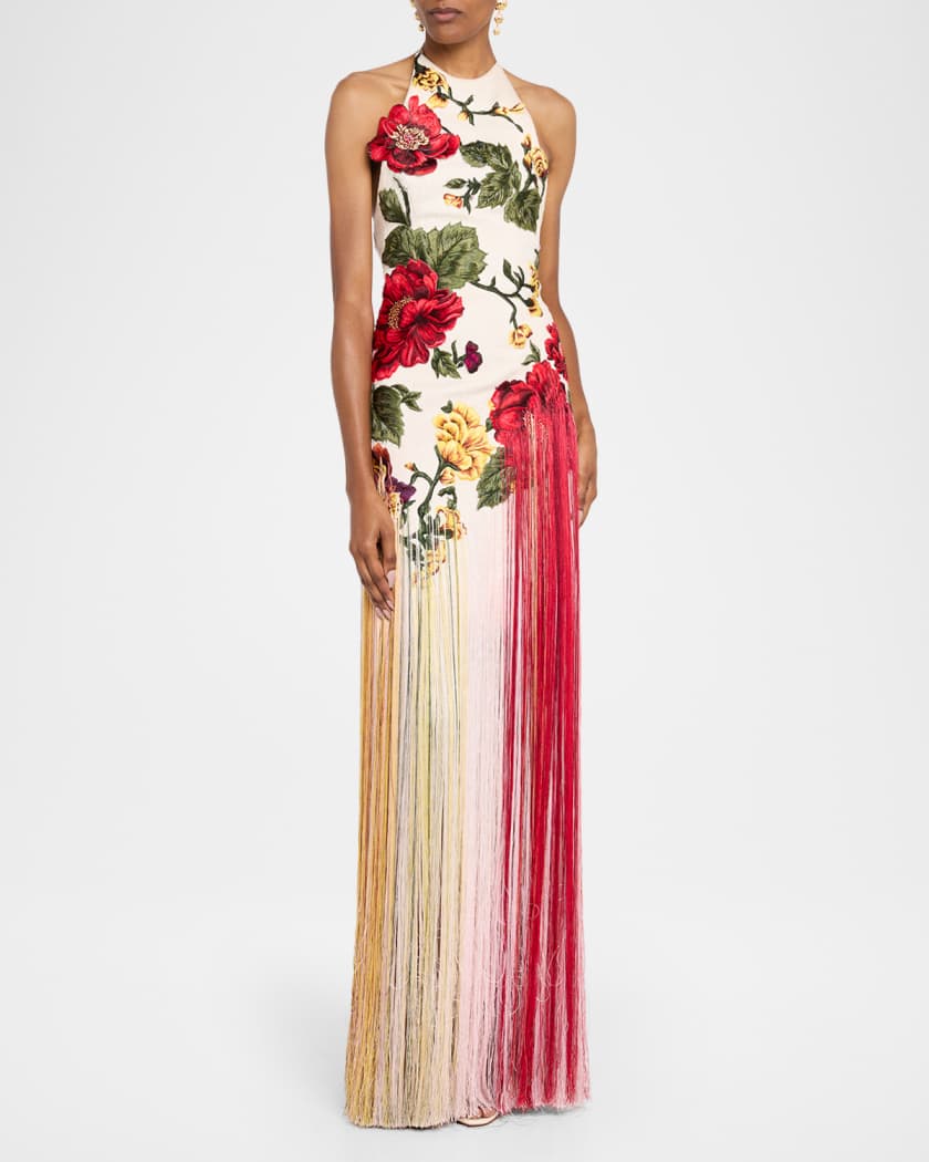 Halter Neck Embroidered Tulle Gown